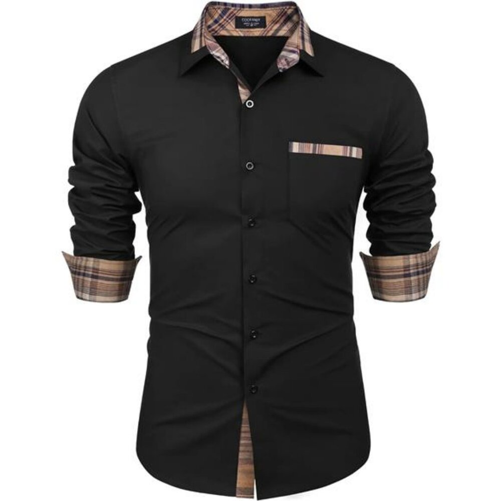 Men's Long Sleeve Dress Shirt Plaid Collar Casual Button Down Shirts